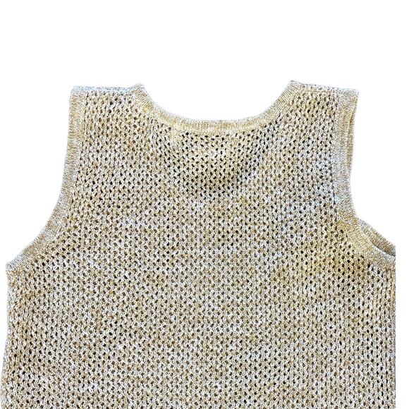 Vintage Retro Women's Gold Metallic Open Weave Sweater Tank - Size Small - Picture 4 of 7